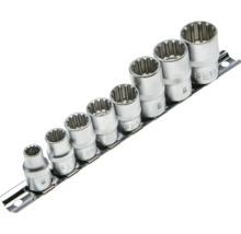 Set chei tubulare stelate pe șină metalică, 9 piese din oțel crom-vanadiu.