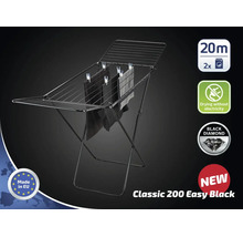 Uscător rufe negru Classic 200 Easy, 20 metri lungime uscare, pentru două mașini de spălat, pliabil, fără curent, fabricat în Europa.
