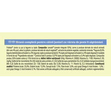 Ingrediente și constituenți analitici pentru hrana de câini Friskies Junior destinată puilor de peste 6 săptămâni.