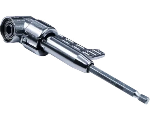 Adaptor unghiular pentru mașini de înșurubat și găurit cu prindere hexagonală din metal.