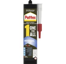 Adeziv și etanșant Pattex One For All Universal, cartuș din 95 la sută plastic reciclat cu duză. Logo Henkel.