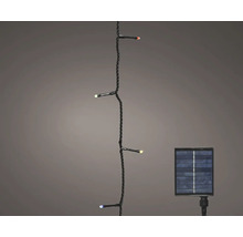 Ghirlandă luminoasă solară cu LED-uri, cablu închis la culoare și panou solar separat pentru exterior.