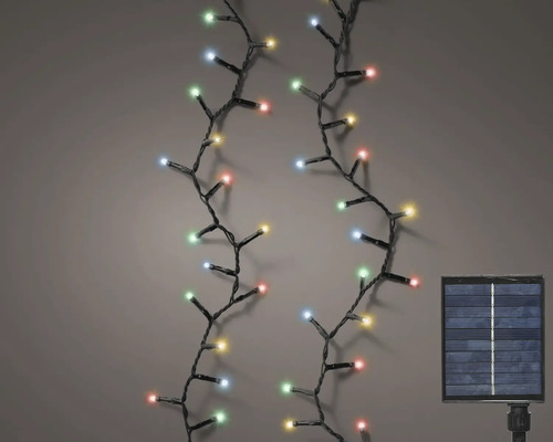 Ghirlandă luminoasă solară cu LED-uri colorate și panou solar separat pentru exterior.