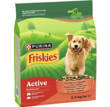 Purina Friskies Active hrană uscată pentru câini cu vită și legume, pachet de 2,4 kilograme.