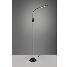 Lampadar LED negru cu braț flexibil și bază rotundă.