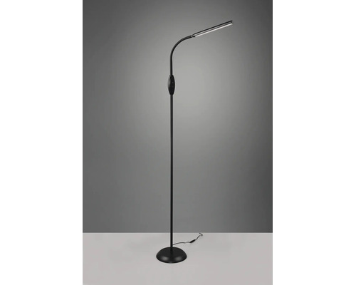 Lampadar LED negru cu braț flexibil și cap de iluminare plat.