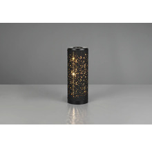 Veioză LED cilindrică neagră din metal cu efect decorativ de stele prin model perforat.