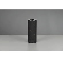 Lampă de masă cilindrică din metal negru cu perforații fine pentru efecte decorative de lumină.