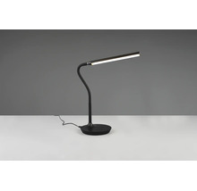 Lampă de birou cu LED, braț flexibil și bază rotundă de culoare neagră.