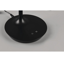 Bază rotundă negru mat a unei lămpi de birou cu panou tactil pentru pornire sau oprire și selectarea modului.