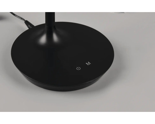 Bază rotundă negru mat a unei lămpi de birou cu panou tactil pentru pornire sau oprire și selectarea modului.