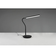 Lampă de birou cu LED neagră cu braț flexibil și bază rotundă.