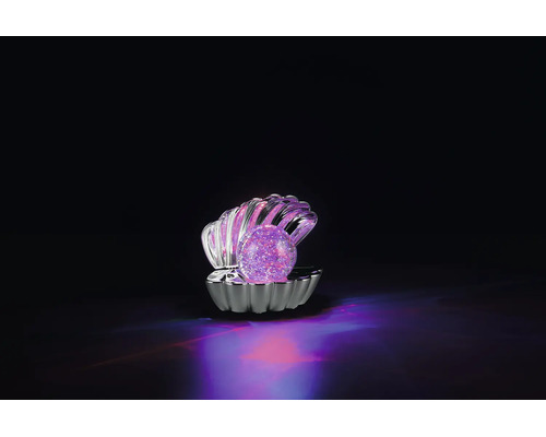 Scoică decorativă argintie cu bilă sclipitoare mov luminoasă