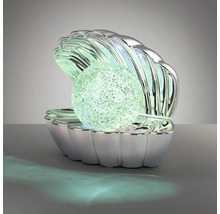Lampă decorativă cu LED în formă de scoică cu bilă cu sclipici luminoasă, argintie.