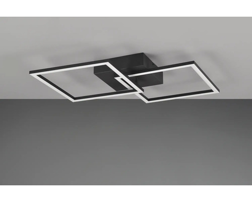 Plafonieră LED modernă neagră cu două cadre luminoase pătrate.