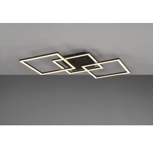 Plafonieră LED compusă din trei pătrate negre interconectate cu lumină albă caldă.