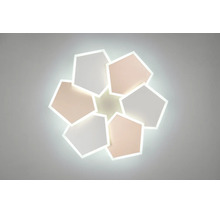 Plafonieră LED modernă cu design geometric, cu șase panouri pentagonale într-o formă florală circulară.