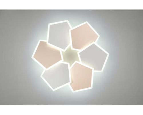 Plafonieră LED modernă cu design geometric, cu șase panouri pentagonale într-o formă florală circulară.