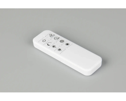 Telecomandă albă pentru lămpi cu butoane pentru pornire oprire luminozitate temperatură de culoare și temporizator