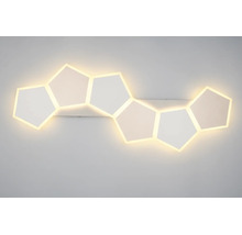 Aplică LED modernă formată din șase module pentagonale interconectate cu lumină albă caldă pe margini.