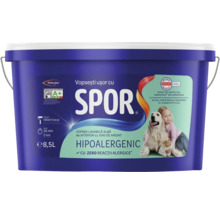 Vopsea lavabilă albă de interior SPOR de la Policolor Logo, 8,5 litri, hipoalergenică cu ioni de argint.