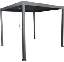 Pergola autoportantă din aluminiu antracit cu acoperiș din lamele și manivelă pentru reglare.