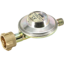 Regulator de presiune gaz CFH pentru gaz lichefiat cu 50 de milibari, construcție metalică cu racorduri filetate și conformitate europeană.