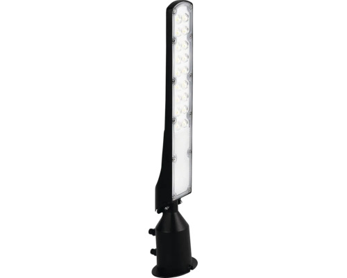 Lampă LED subțire cu carcasă neagră și diode LED vizibile sub un capac transparent.