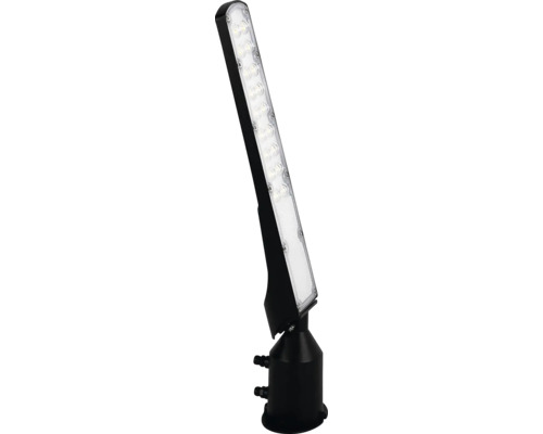 Corp de iluminat exterior cu LED, negru, de formă alungită, cu cap pivotant și mai multe diode emițătoare de lumină.