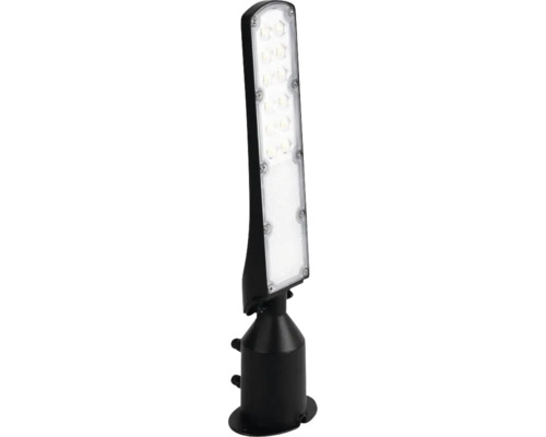 Lampă de exterior cu LED subțire cu carcasă neagră și bază rotundă.