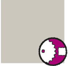 Mostră de culoare bej cu simbolul pentru serviciul de mixare a vopselelor Hornbach.