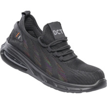 Pantof de protecție negru DCT, design tip sneaker, cu talpă cu amortizare și șireturi.