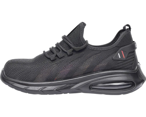 Pantof de protecție negru în stil sneaker cu material mesh respirabil și talpă cu amortizare.
