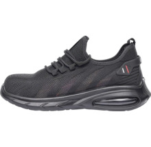 Pantof de protecție negru în stil sneaker cu șireturi și talpă cu amortizare.
