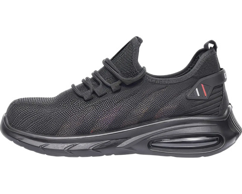 Pantof de protecție negru tip sneaker cu talpă profilată și șireturi.