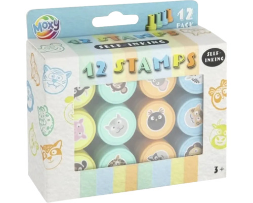 Moxy pachet de 12 ștampile auto-tușante cu diferite motive de animale.