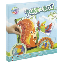 Set de creație Moxy Poke-a-Dot pentru copii de la 3 ani, include suport de spumă, creion și materiale textile pentru decorarea imaginilor cu animale.