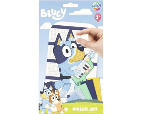 Bluey Logo, Moxy Logo. Set de artă mozaic Bluey pentru copii de la 3 ani pentru a crea o imagine cu autocolante mozaic.