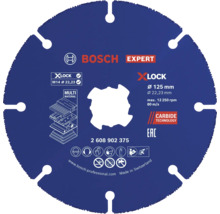 Disc de tăiere Bosch Expert Multi Material cu sistem de prindere X Lock, diametru 125 milimetri, pentru polizoare unghiulare, tehnologie carbură.