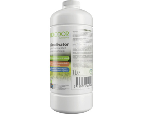 Bioactivator NIXODOR pentru fose septice și tratarea nămolului, flacon de 1 litru.