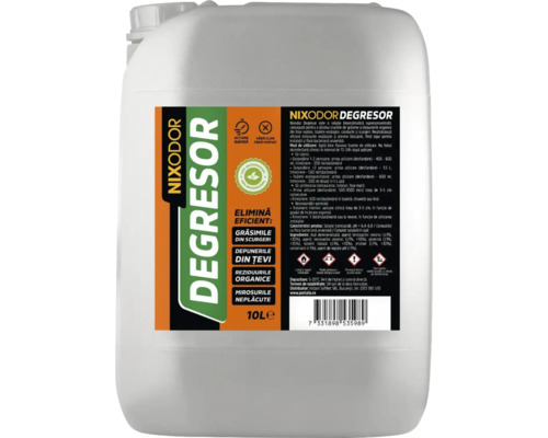 Nixodor Degresor, 10 litri, degresant biodegradabil pentru scurgeri și țevi, elimină grăsimile, reziduurile organice și mirosurile neplăcute.