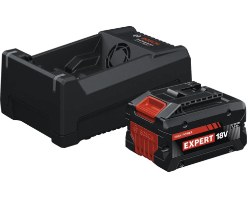 Set acumulator Bosch Professional 18 Volți format dintr-un încărcător și un acumulator High Power de 5,5 amperi-oră.