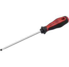 Șurubelniță dreaptă Pattfield cu mâner ergonomic negru-roșu și lamă din oțel argintie.