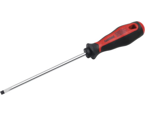 Șurubelniță dreaptă Pattfield cu mâner ergonomic negru-roșu și lamă din oțel argintie.