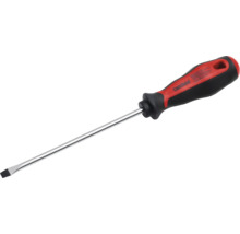 Șurubelniță lată Pattfield cu mâner ergonomic în negru și roșu și lamă lungă din oțel.