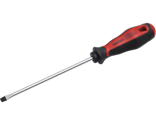 Șurubelniță lată Pattfield cu mâner ergonomic în negru și roșu și lamă lungă din oțel.