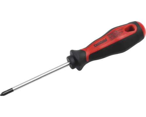 Șurubelniță în cruce Pattfield cu mâner ergonomic roșu-negru și tijă din oțel.