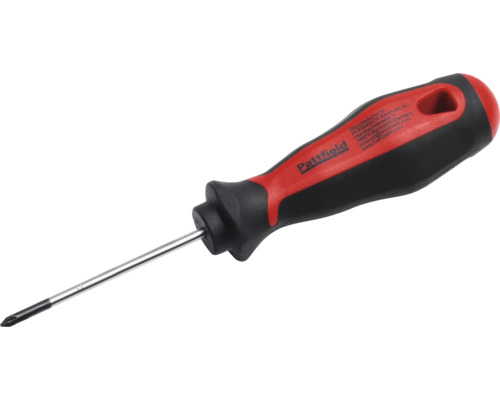 Șurubelniță în cruce Pattfield cu mâner ergonomic negru-roșu și tijă din oțel.