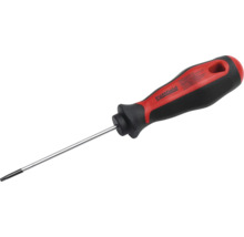 Șurubelniță Pattfield cu mâner ergonomic din două componente în roșu și negru și lamă lungă din oțel.
