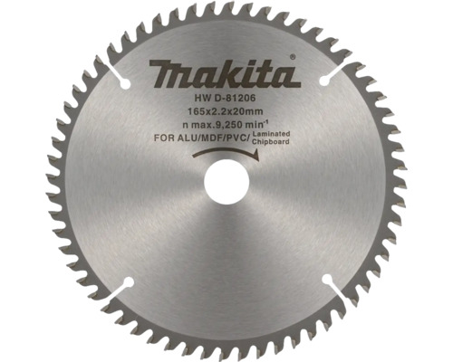 Pânză de ferăstrău circular Makita pentru aluminiu, MDF, PVC și PAL melaminat, diametru 165 milimetri.